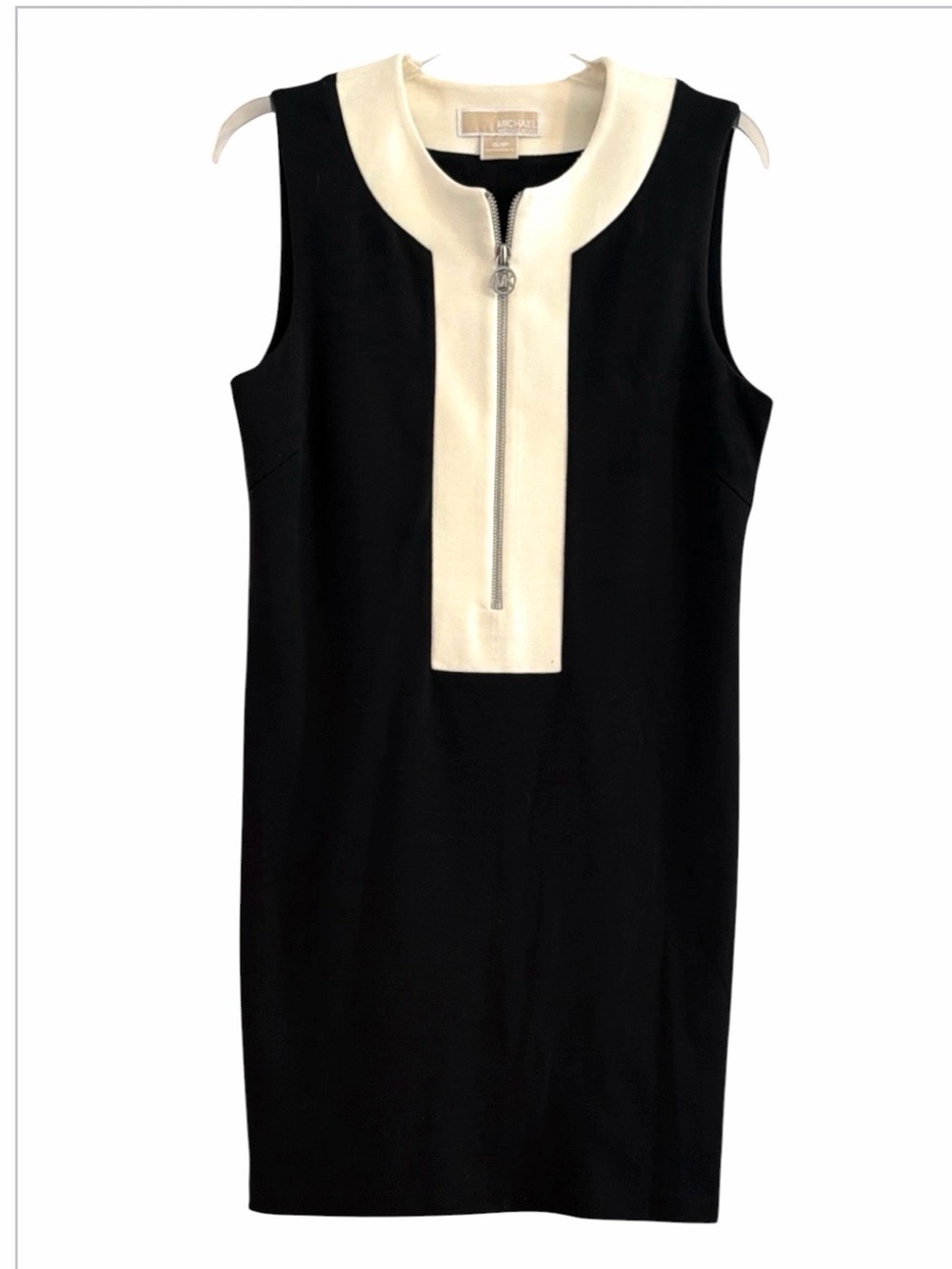Michael Kors Black Cream Sporty Chic Mock Neck Quarter Zip Sheath Dress SP